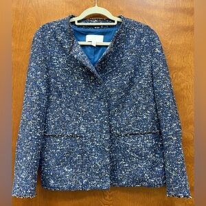 BOSS Julira Tweed Blazer Jacket/Blazer Blue/Black/White Wool Blend Size 10